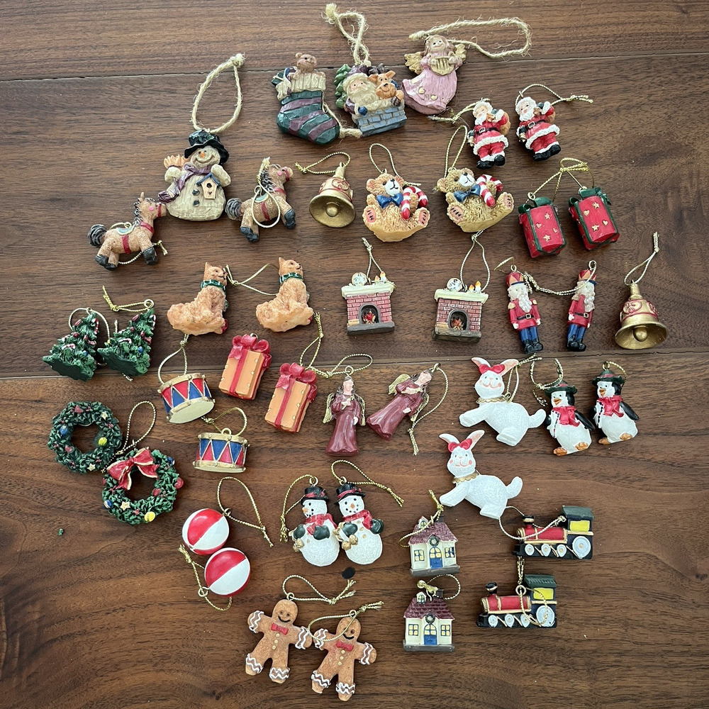 Vintage Mini Tree Ornaments Santa Angel Bear Drum Horse Gift Christmas Lot of 44